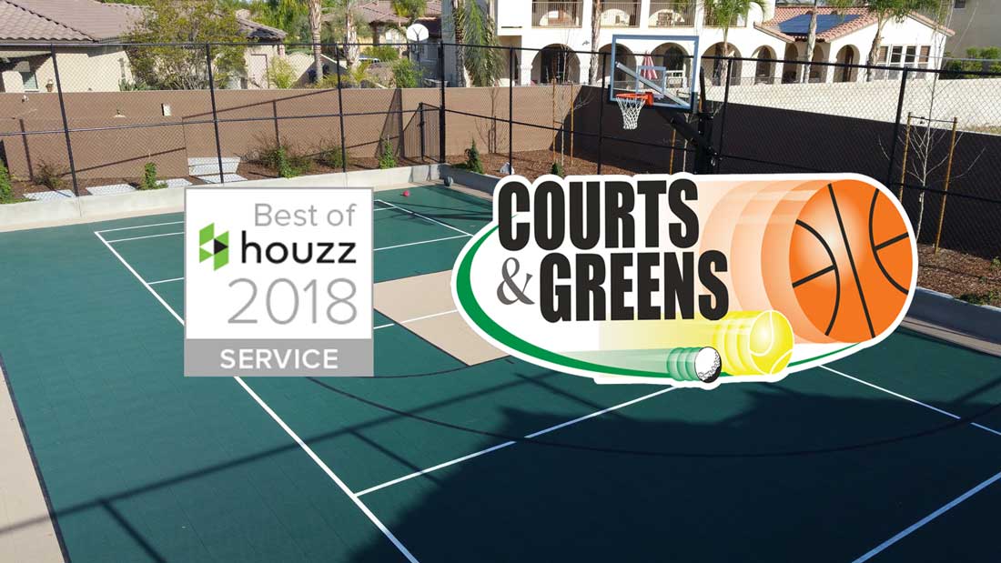 advertisement and logo by Courts and Greens in Bakersfield
